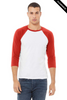 Clearance - Bella+Canvas 3200 Unisex ¾ Sleeve Baseball Tee | White/ Red