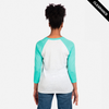 Clearance - Next Level 6051 Unisex Tri-Blend 3/4-Sleeve Raglan Tee | Tahiti Blue/ Heather White