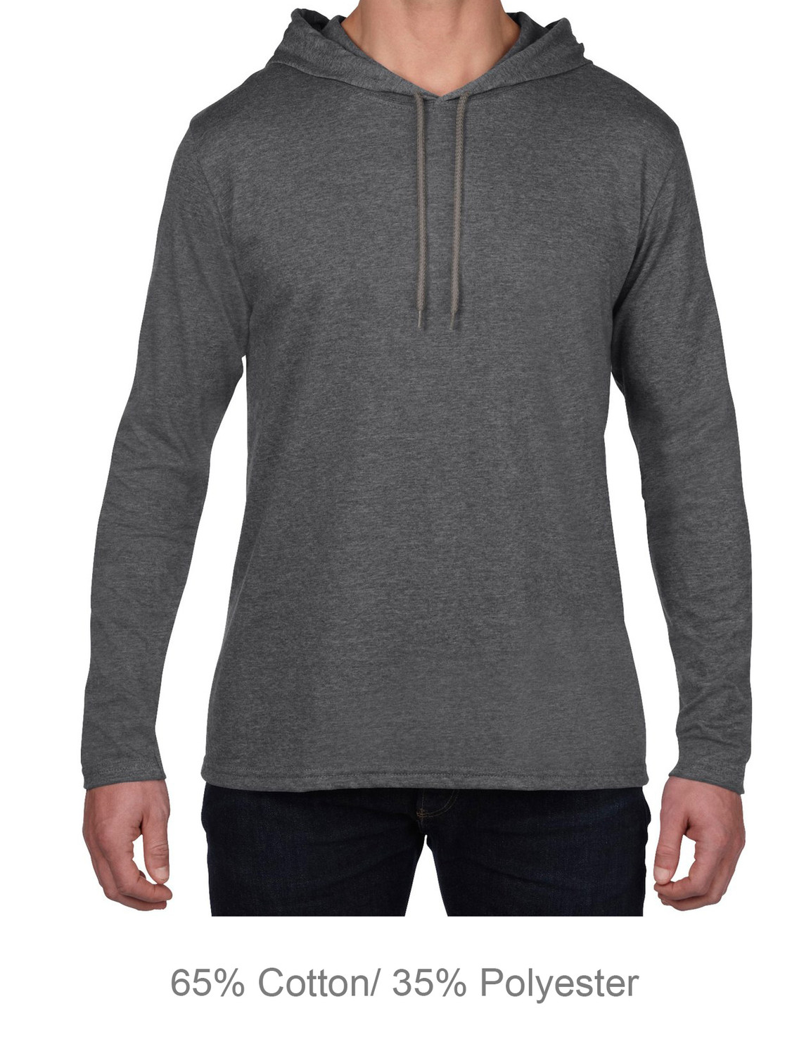 Gildan 987 - Softstyle Lightweight Hooded Long Sleeve T-Shirt Heather Dark Grey/ Dark Grey L
