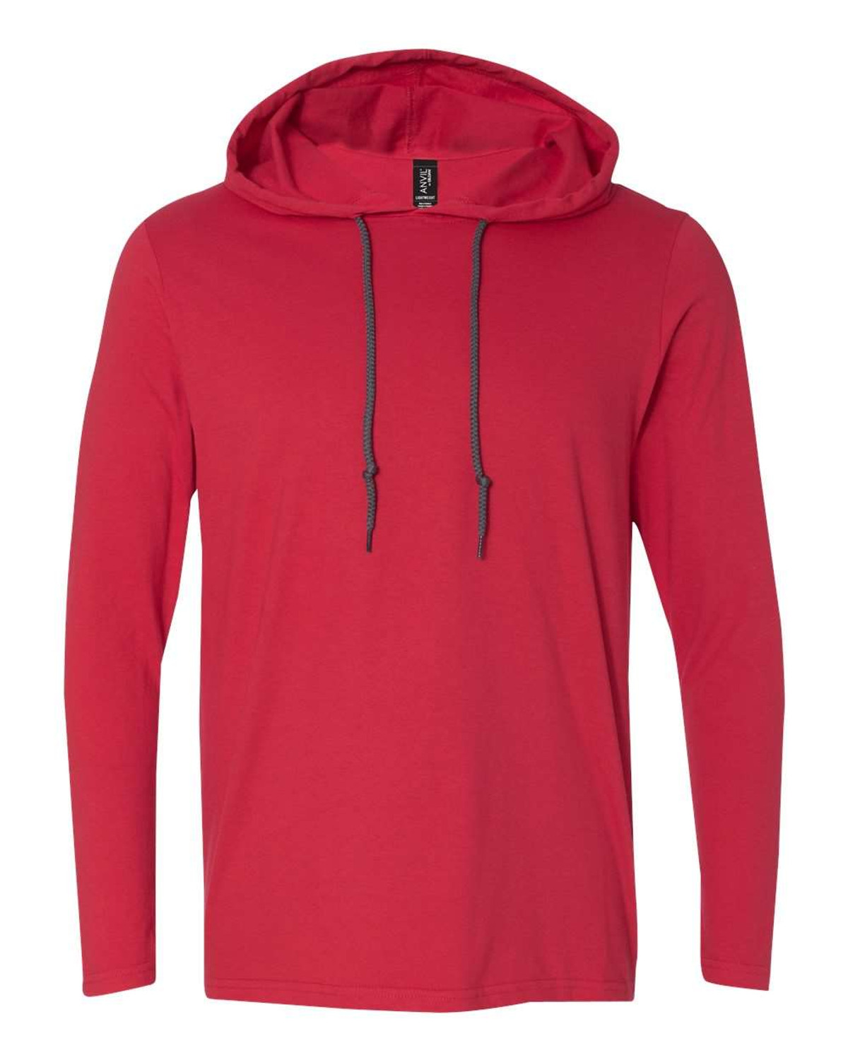 Gildan 987 Softstyle Lightweight Hooded Long Sleeve T-Shirt - True Red/ Dark Grey - S