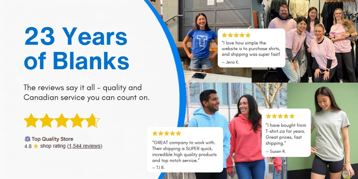 23 years of blanks at t-shirt.ca homepage banner