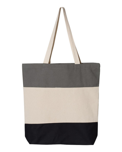 Q-Tees Q125900 11L Tri-Colour Tote | Black/ Natural/ Light Grey