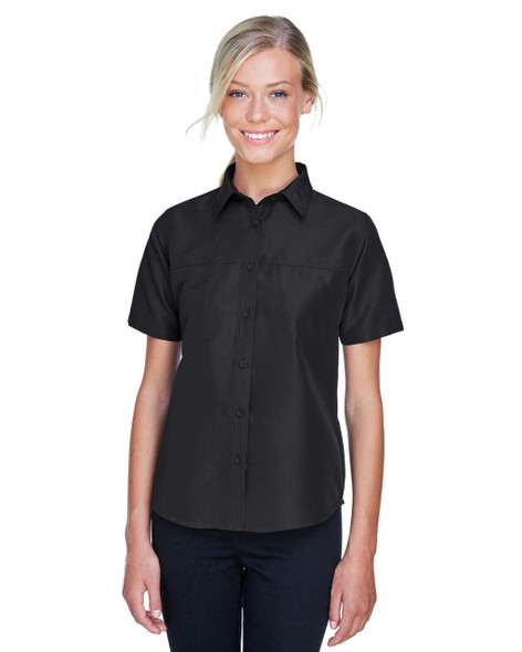 Harriton M580W Ladies' Key West Short-Sleeve Performance Staff Shirt | Black