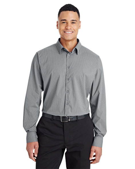 Devon & Jones DG535  Men's CrownLux Performance Tonal Mini Check Shirt | Graphite