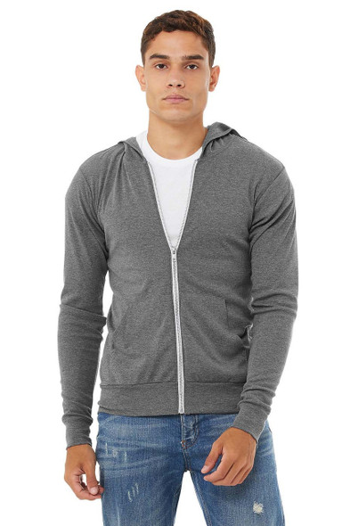 Bella+Canvas 3939 Unisex Triblend Lightweight Zip Hoodie | Grey Triblend