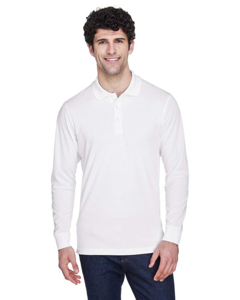 Core365 88192 Pinnacle Performance Long-Sleeve Pique Polo Shirt | White