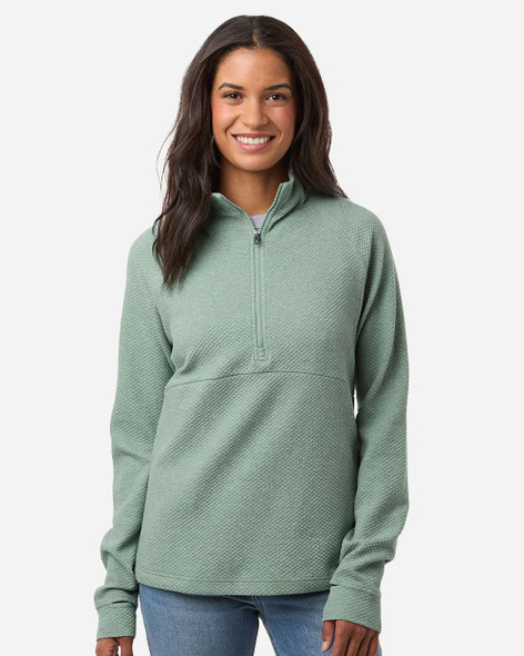 North End NE725W Ladies' Spirit Textured Quarter-Zip Sweatshirt | Sage Green Heather