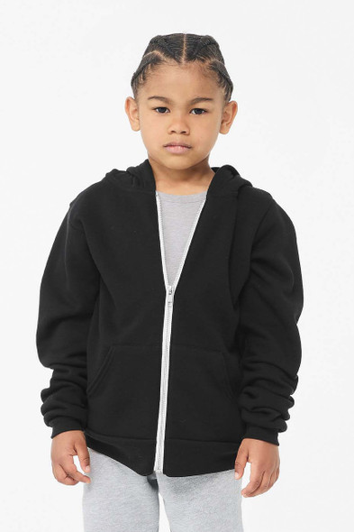 Bella + Canvas 3739Y Youth Sponge Fleece Full-Zip Hooded Sweatshirt | Black