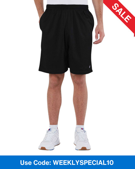 Champion S162 Unisex Polyester Mesh 9" Shorts with Pockets | Black
