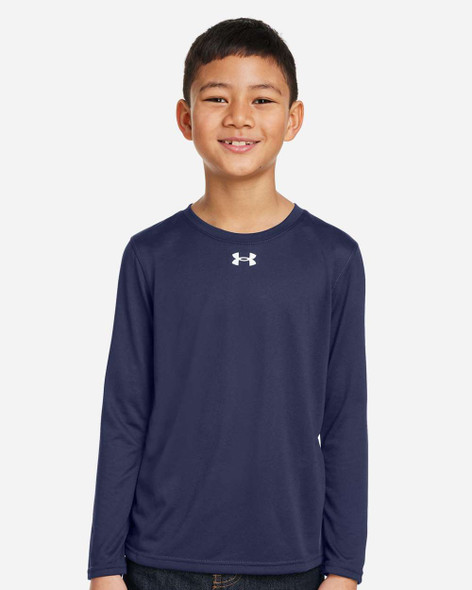 Under Armour 1377488 Youth Tech™ Team Long Sleeve T-Shirt | Midnight Navy/ White