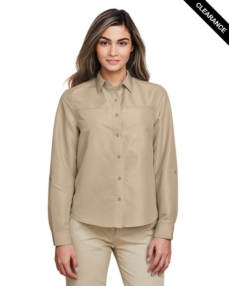 Clearance - Harriton M580LW Ladies' Key West Long-Sleeve Performance Staff Shirt | Khaki