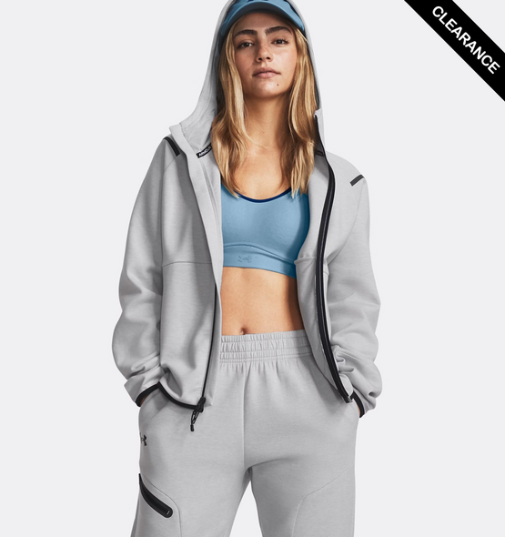Clearance - Under Armour 1379842 Women's Unstoppable Fleece Full-Zip | Mod Grey/ Black