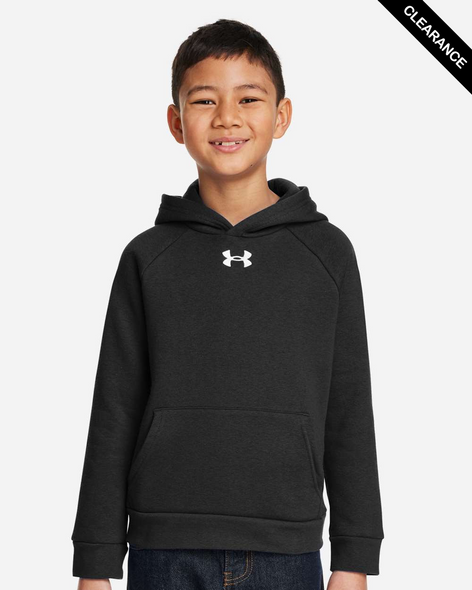 Clearance - Under Armour 1379792 Youth Rival Fleece Hooded Sweatshirt | Black/ White