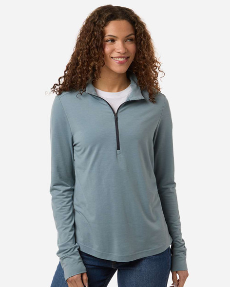 North End NE405W Women's JAQ Stretch Performance Quarter-Zip | Opal Blue/ Carbon