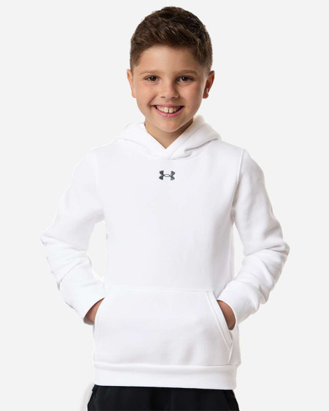 Under Armour 6014162 Youth Team Icon Fleece Hooded Sweatshirt | White/ Pitch Grey Medium Heather