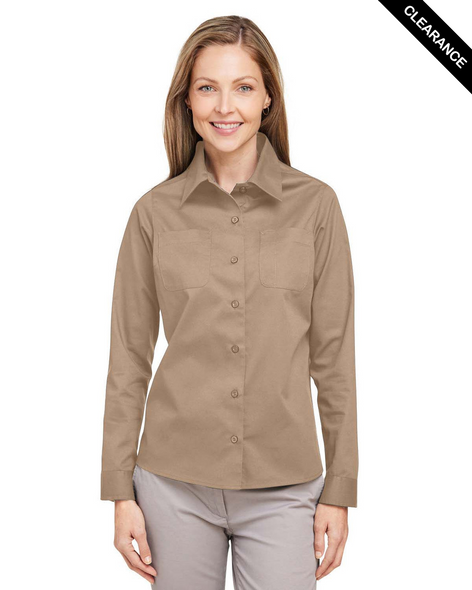 Clearance - Harriton M585LW Ladies' Advantage IL Long-Sleeve Workshirt | Khaki