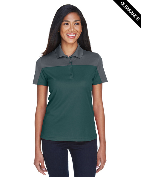 Clearance - Core365 CE101W Colorblock Performance Pique Polo Shirt | Forest/ Carbon