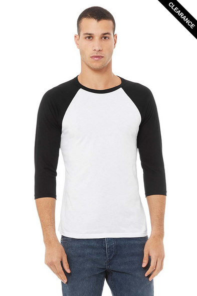 Clearance - Bella+Canvas 3200 Unisex ¾ Sleeve Baseball Tee | White/ Black