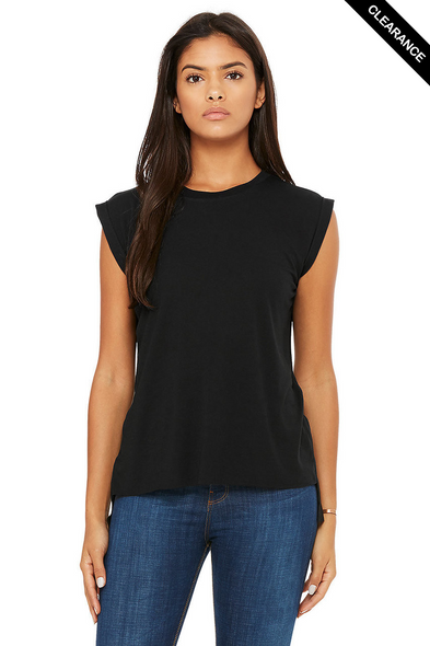 Clearance - Bella+Canvas 8804 Women's Flowy Muscle Tee With Rolled Cuff | Black