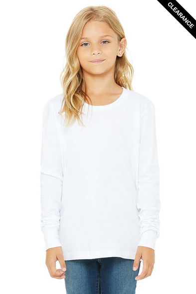 Clearance - Bella+Canvas 3501Y Youth Jersey Long-Sleeve T-Shirt | White
