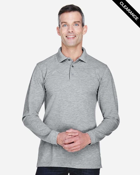 Clearance - Harriton  M265L Men's 5.6 oz. Easy Blend Long-Sleeve Polo Shirt | Grey Heather