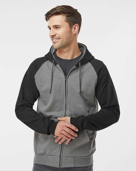 King Athletics KF4048 Raglan Full Zip Hoodie | Grey Heather/ Black