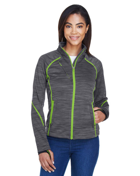 North End 78697 Ladies' Flux Melange Bonded Fleece Jacket | Carbon/ Acid Green