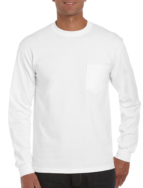 White - 2410 Gildan Long Sleeve T-shirt With Pocket | T-shirt.ca