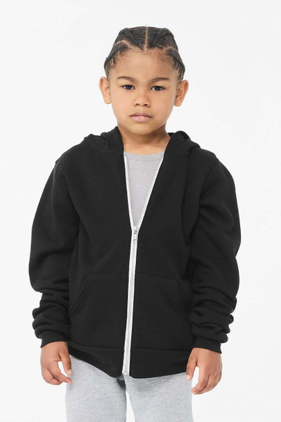 Bella + Canvas 3739Y Youth Sponge Fleece Full-Zip Hooded Sweatshirt | Black