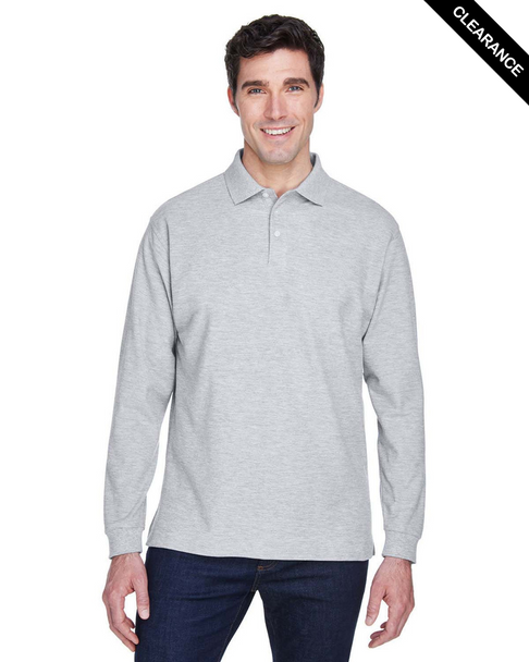 Clearance - Devon & Jones D110 Pima Pique Long Sleeve Polo Shirt | Grey Heather
