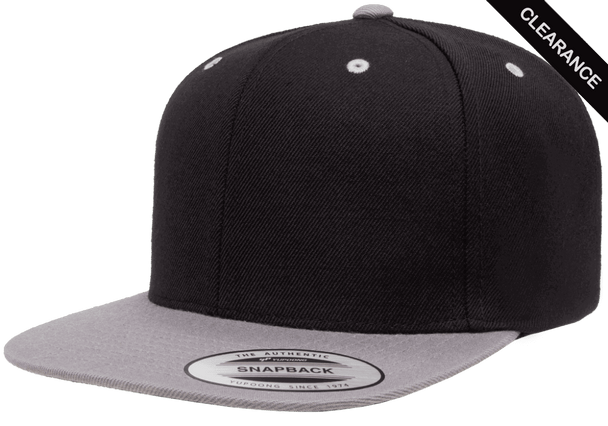 Clearance - Yupoong YU6089M Flat Bill Snapback Hat | Black/ Silver