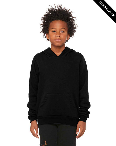 Clearance - Bella + Canvas 3719Y  Youth Sponge Fleece Pullover Hooded Sweatshirt | Black
