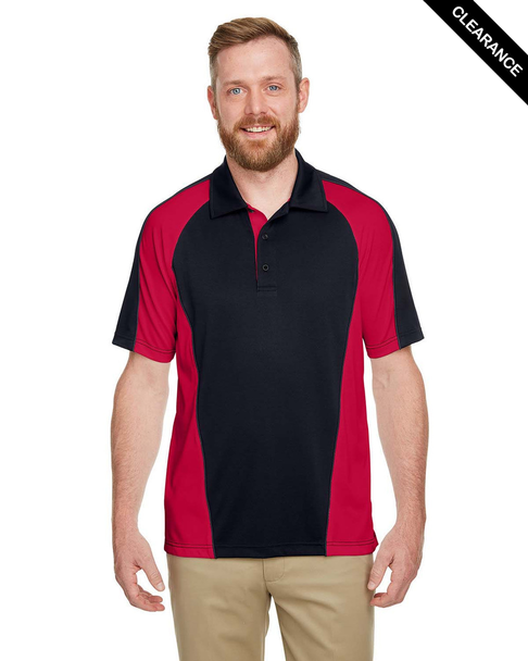 Clearance - Harriton M385 Men's Advantage Snag Protection Plus IL Colorblock Polo Shirt | Black/ Red/ Dark Charcoal