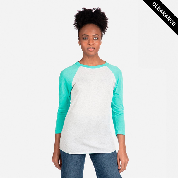 Clearance - Next Level 6051 Unisex Tri-Blend 3/4-Sleeve Raglan Tee | Tahiti Blue/ Heather White
