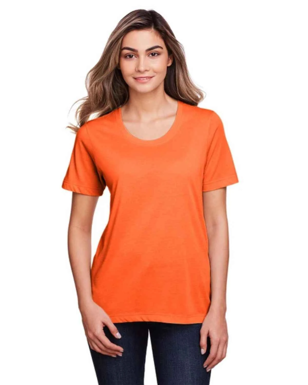 Core365 CE111W Ladies' Fusion ChromaSoft Performance T-Shirt in campus orange