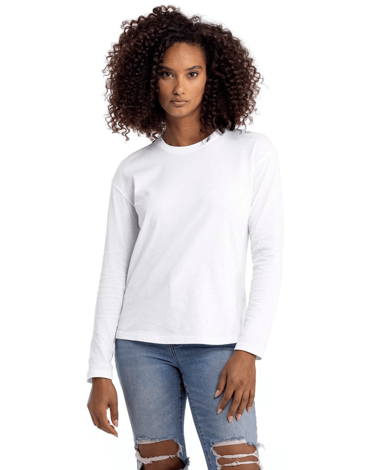 Next Level Apparel 3911 Ladies' Relaxed Long Sleeve T-Shirt in white | t-shirt.ca