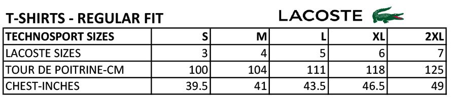 Lacoste Shirt Size Chart