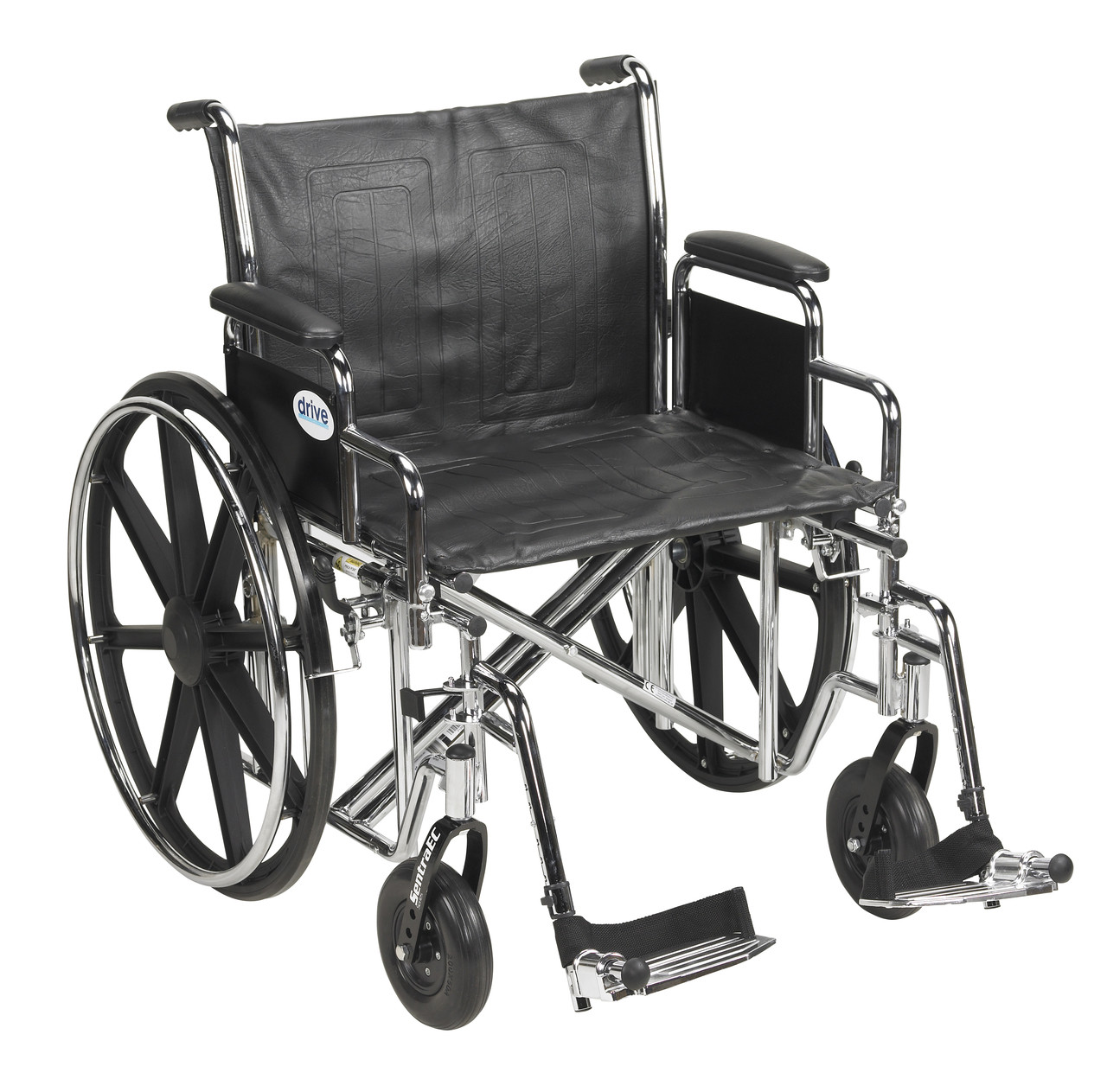 std24ecdda-sf Drive Medical Sentra EC Heavy Duty Wheelchair, Detachable  Desk Arms, Swing away Footrests, 24