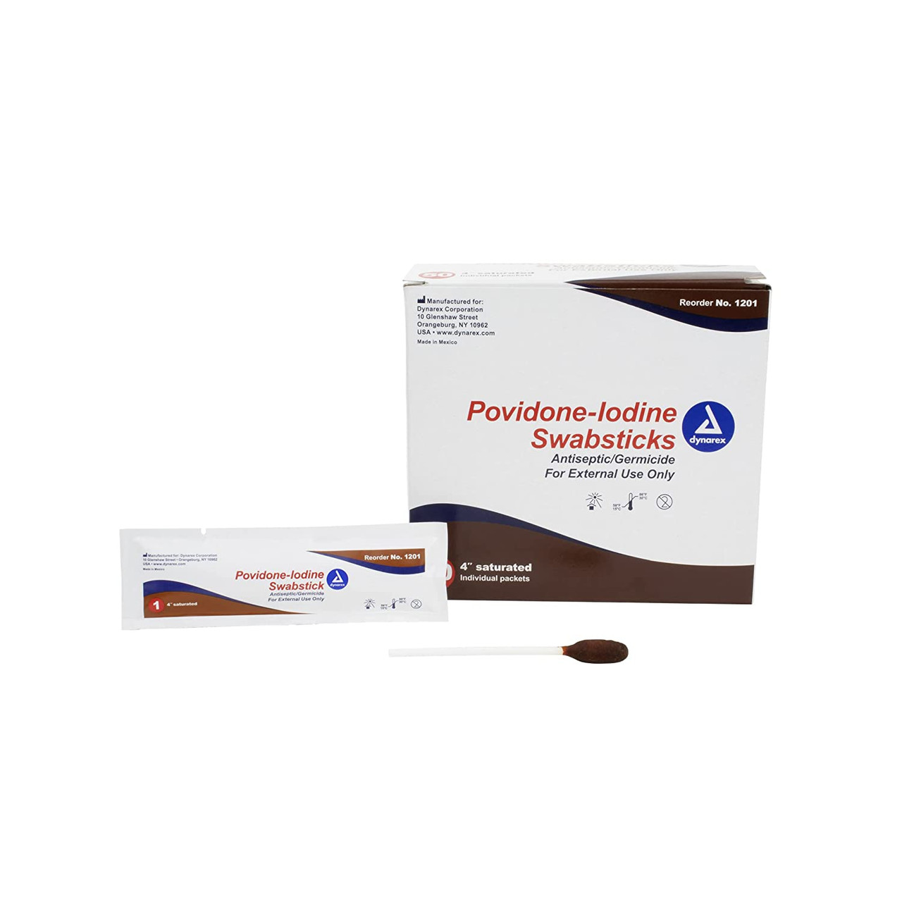 Dynarex 1201 Povidone Iodine Swabsticks 1'S 50/Box, 10 Boxes/Case