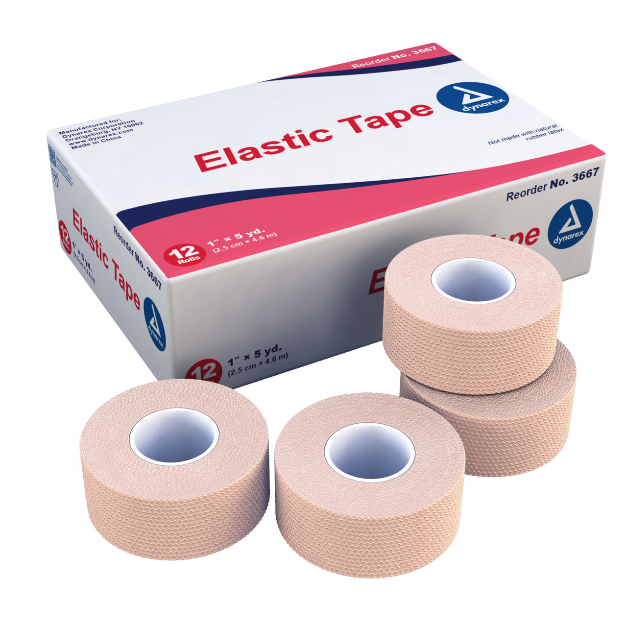 3667 Dynarex 3667 Elastic Tape 1In X 5 YDS 12/Box, 12 Boxes/Case