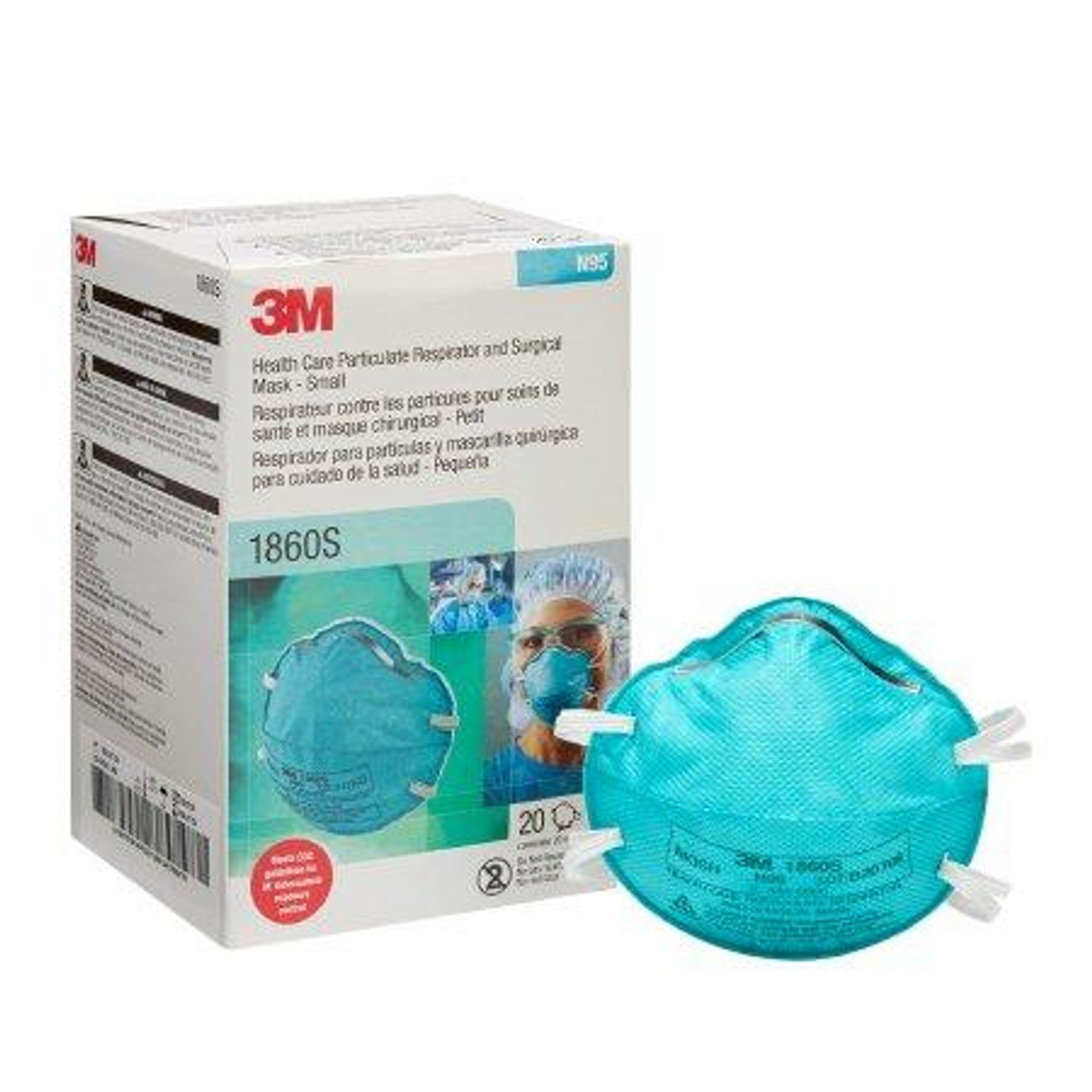 3M™ 1860S N95 Particulate Teal Respirator & Surgical Mask, Small - 20/Box 6  Box/Case