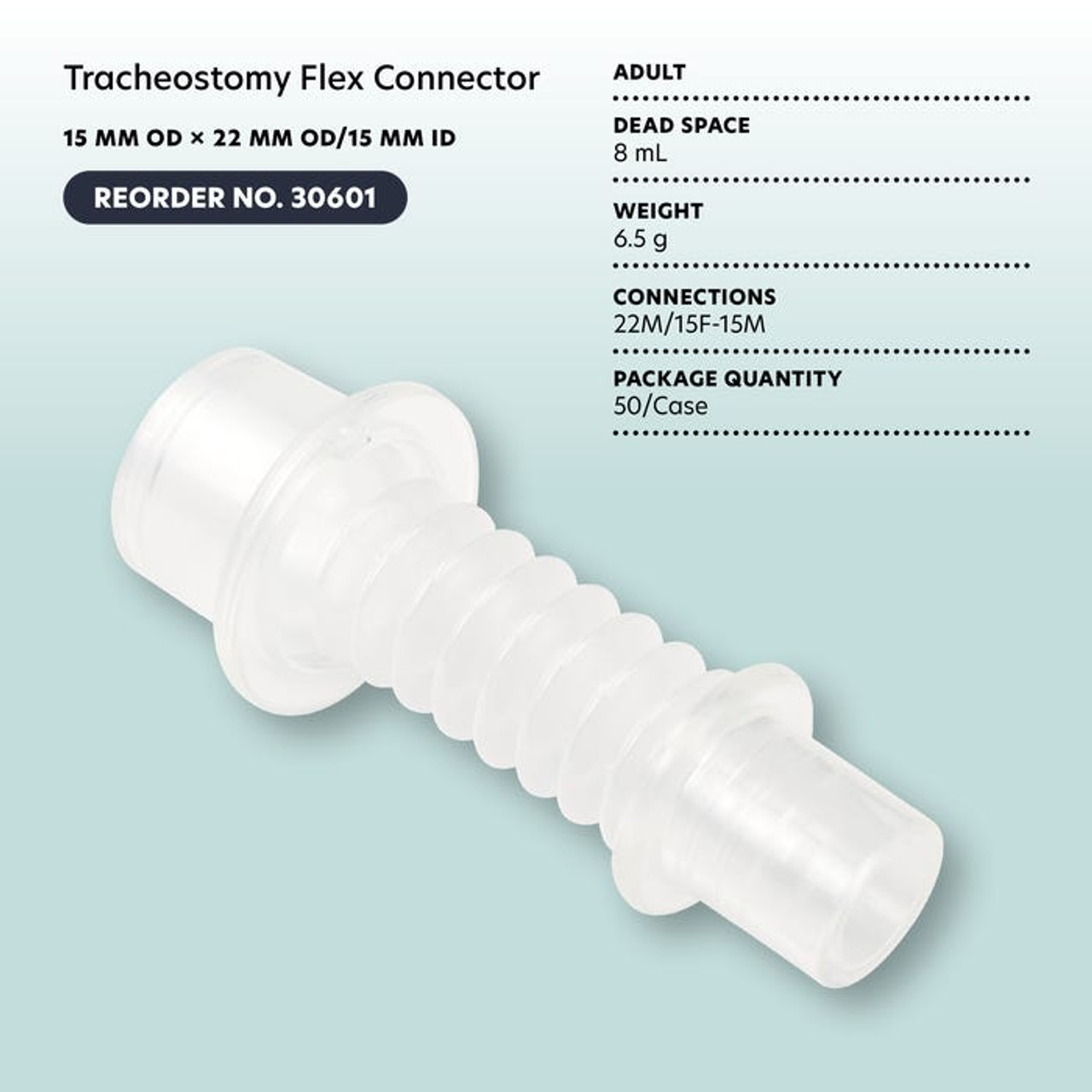 30601 Dynarex Tracheostomy Adult Flex Connector 15mm O.D. x 22 mm, Adult,  50/CS