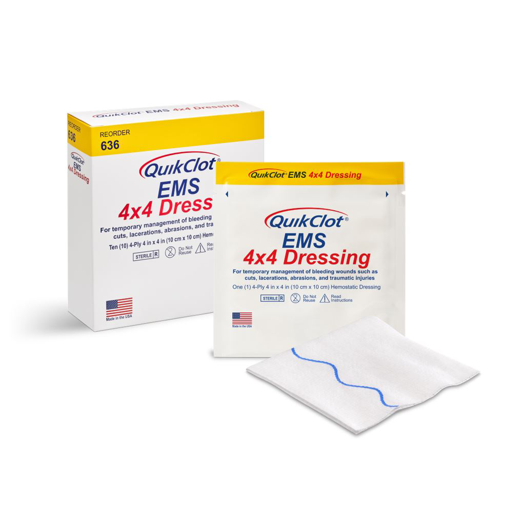 Teleflex p/n 636 QuikClot® EMS 4x4 Dressing, 10/Box