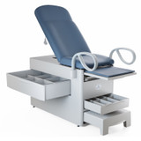 1000PX-XSDX-XXX-24 Brewer Company Versa Exam Table with Pediatric Upholstered Top with 500 lb. Weight Capacity, Pass-through Rear Drawer, Ergonomic Stirrups, 5 year warranty, and Seamless Upholstery in Black Satin