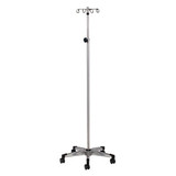 50-1973 Fabrication Enterprises, Inc. 4-Hook IV Pole, Stainless Steel, 5-Leg