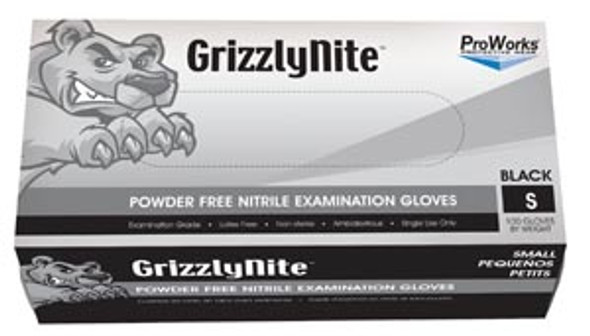 Hospeco PROWORKS® GL-N105FS Nitrile Exam Powder Free Glove, Black, Small, 100/bx, 10bx/cs , case