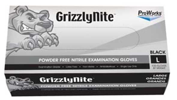 Hospeco PROWORKS® GL-N105FL Nitrile Exam Powder Free Glove, Black, Large, 100/bx, 10bx/cs , case