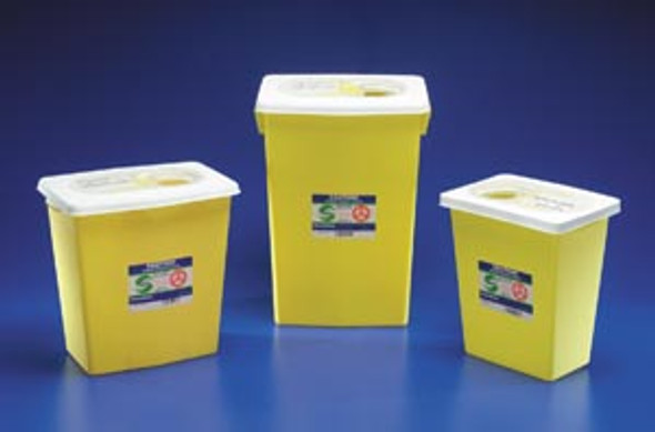 Cardinal Health HEALTH CHEMOSAFETY™ 8939 Sharps Container, 18 Gal, Yellow, Sliding Lid, 6in. Round Opening, 26in.H x 12¾in.D x 18¼in.W, 5/cs (7 cs/plt) (Continental US Only) , case