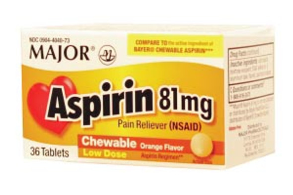 Major Pharmaceuticals 700317 Aspirin, 81mg, 36s, Chewable Tablets, Compare to St. Joseph®, NDC# 00904-4040-73 (US Only) (MOQ = 38 eaches) , each