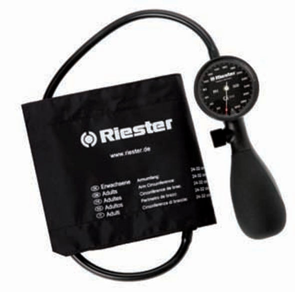 1251-107 Riester Hand Aneroid Shock-Proof with LF Velcro Adult Cuff, White Scale, R1